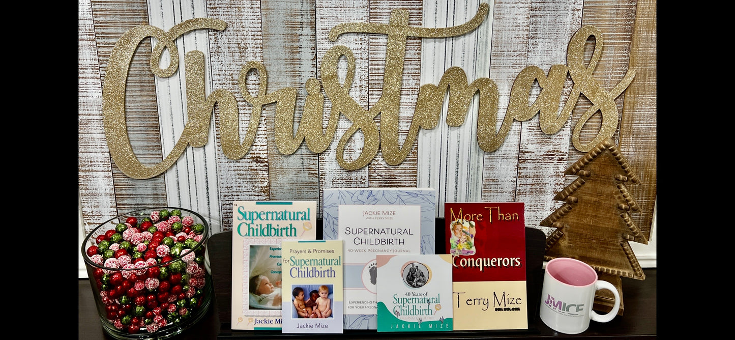 “SUPERNATURAL” CHRISTMAS EDITION - Includes Supernatural Childbirth Book, Supernatural Childbirth CD Single, Prayer & Promises Mini-Book, Supernatural Childbirth 40wk Pregnancy Journal…FREE More Than Conquerors Book and FREE JMICF Mug
