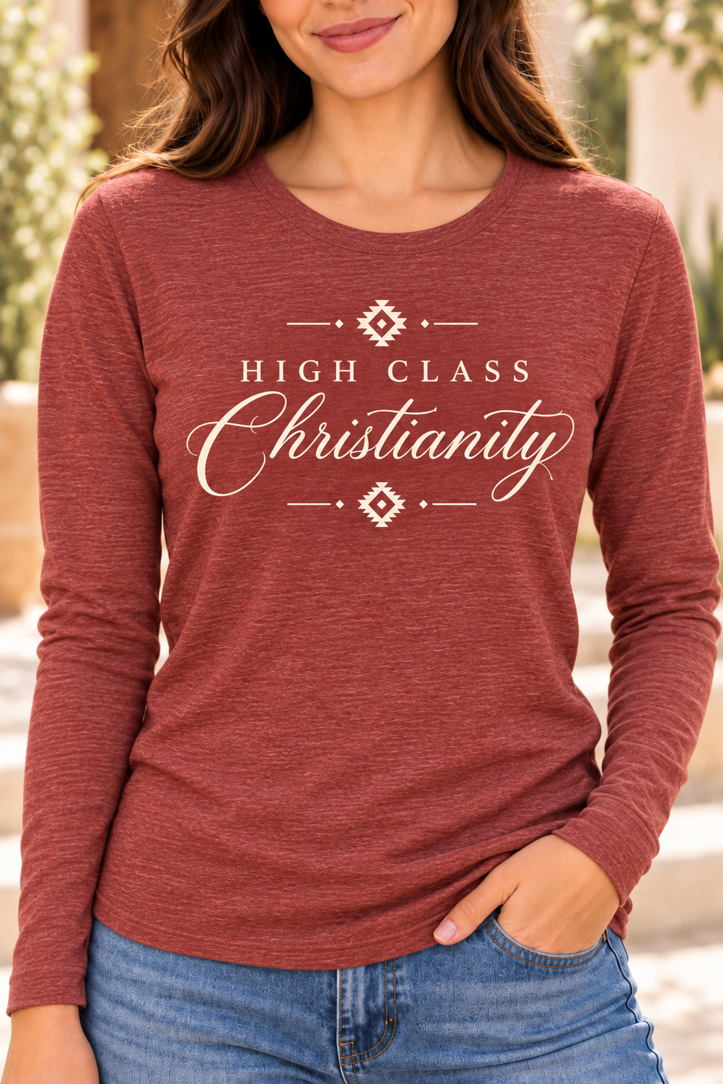 T Shirt High Class Christianity - long sleeve, heathered brick