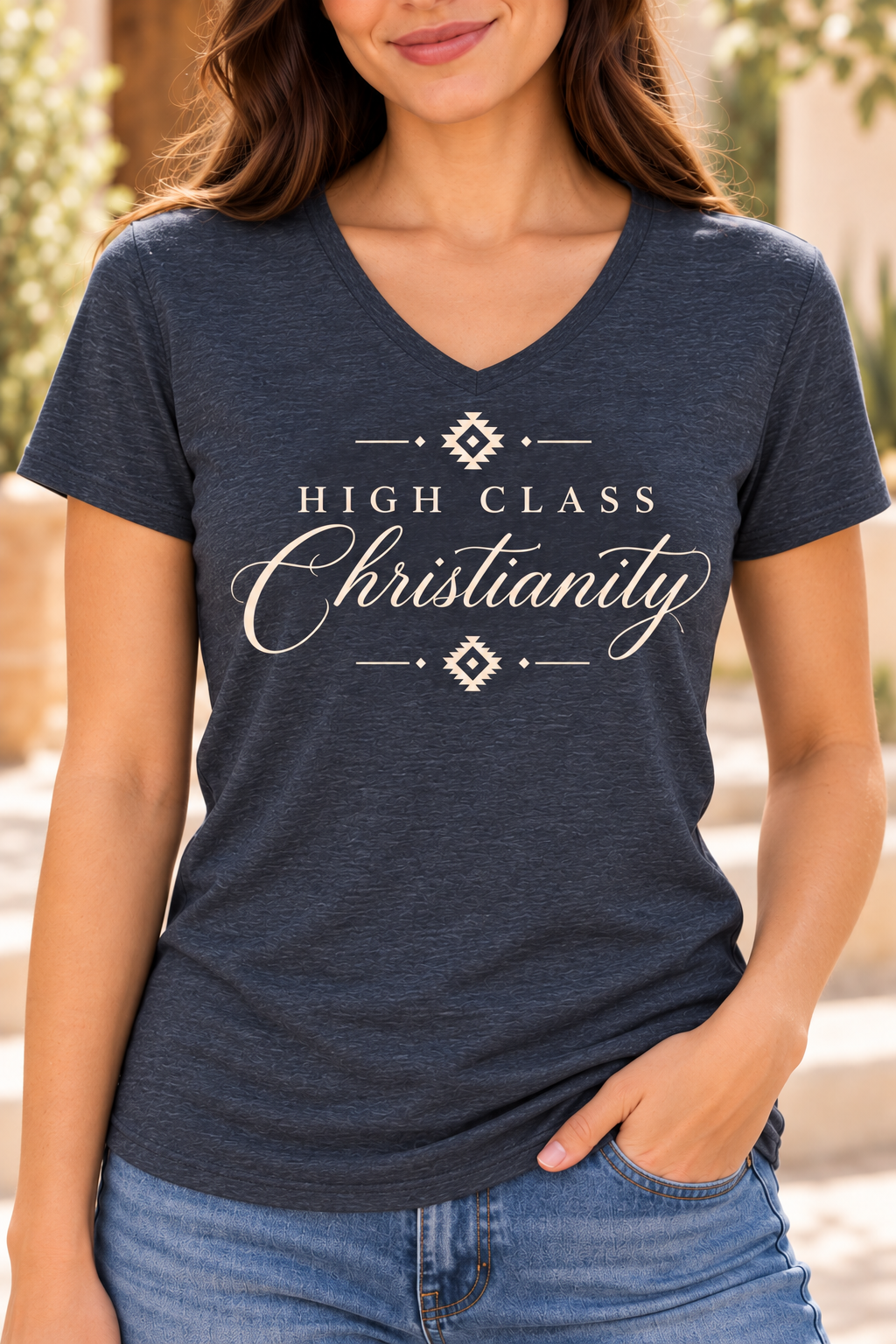 T Shirt High Class Christianity - short sleeve, heathered navy