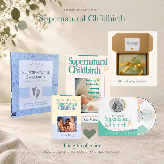 Supernatural Childbirth gift collection with book, journal, companion mini book, original audio CD, heart bookmark and gift packaging